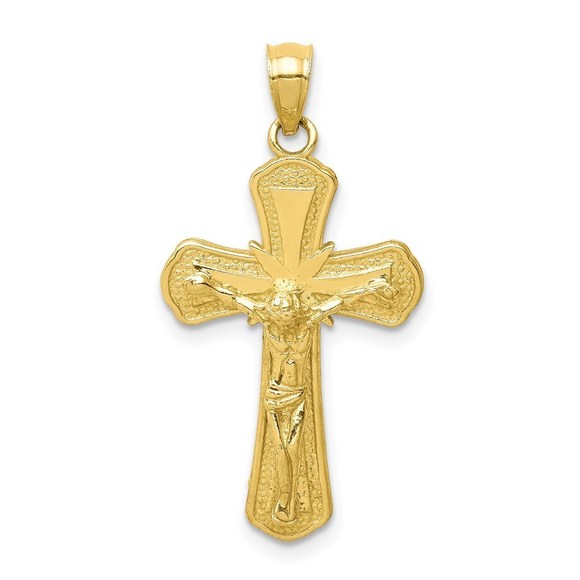 Million Charms 10k Yellow Gold Polished Textured Crucifix Necklace Charm Pendant